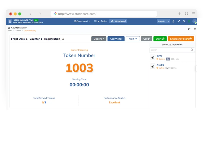 Token Service Location, Counter Display Token Process, Queue Management TV Dispaly